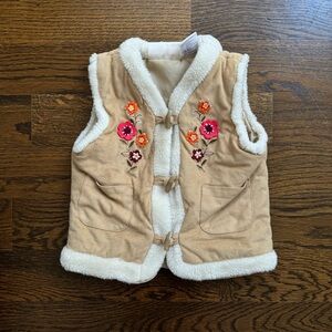 Kids Embroidered Tan Vest with Floral Design